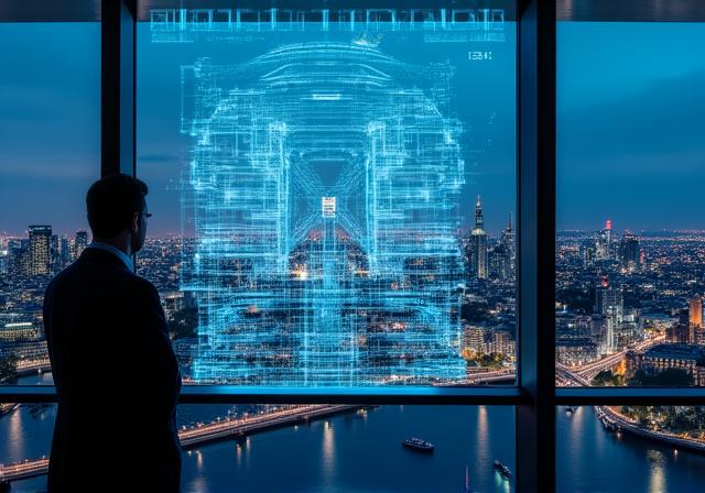 Modern IsleDash office in London with digital AI overlays