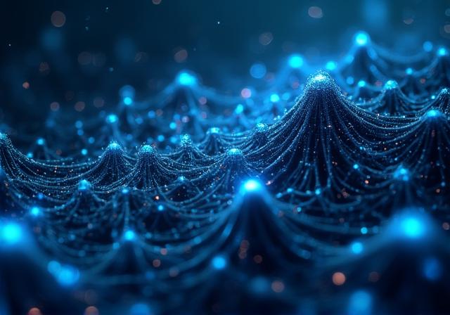 Futuristic 3D visualization of neural networks and data nodes