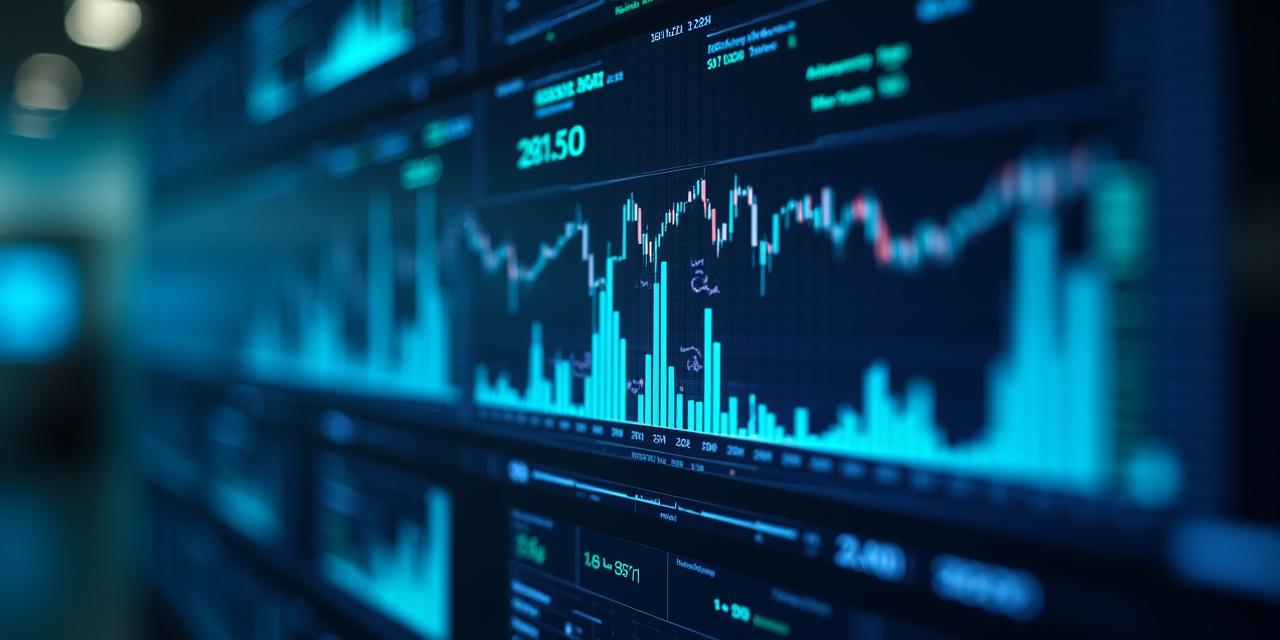 Close-up of a high-tech financial dashboard with glowing blue and teal accents