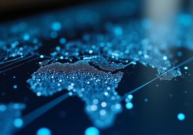 Close up of a high-tech AI dashboard showing predictive trend lines and data nodes